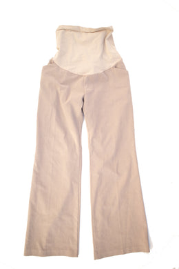 Motherhood maternity summer dress pants in beige. tan brown Size Petite medium. Affordable Canadian Pregnant Pregnancy clothes sustainable maternity preloved  pants work wear