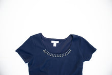 Load image into Gallery viewer, CLEARANCE S Motherhood Maternity Navy Jewel Accent Top

