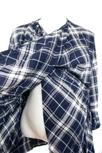 Load image into Gallery viewer, Motherhood maternity plaid top. Breastfeeding Flannel. Nursing button down access. Cardigan
