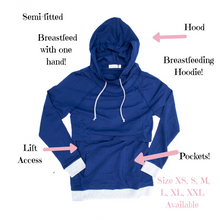 Load image into Gallery viewer, Breastfeeding hoodie. Nursing hoodie. Momzelle maternity clothes. Lift access top. Gaby. Navy

