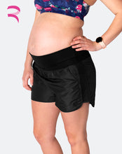 Load image into Gallery viewer, Black maternity running short. Workout shorts for a fit pregnancy. Compression belly band. Cadenshae active 
