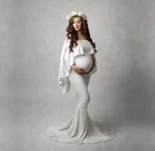 Load image into Gallery viewer, Maternity photoshoot gown in white. Baby shower dress. Pregnant Pregnancy maternity clothes rent or buy

