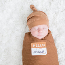 Load image into Gallery viewer, Hello World Blanket &amp; Knotted Hat - Solid Brown Baby shower gift newborn baby swaddle blanket
