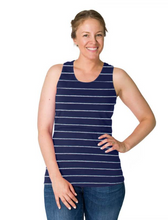 Load image into Gallery viewer, Momzelle  lift access basic nursing tank This maternity top  is for breastfeeding and is fitted.  Stripe
