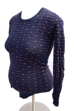 Load image into Gallery viewer, XS Motherhood Maternity Sweater Navy with Pink Pattern
