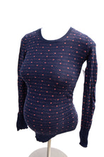 Load image into Gallery viewer, XS Motherhood Maternity Sweater Navy with Pink Pattern
