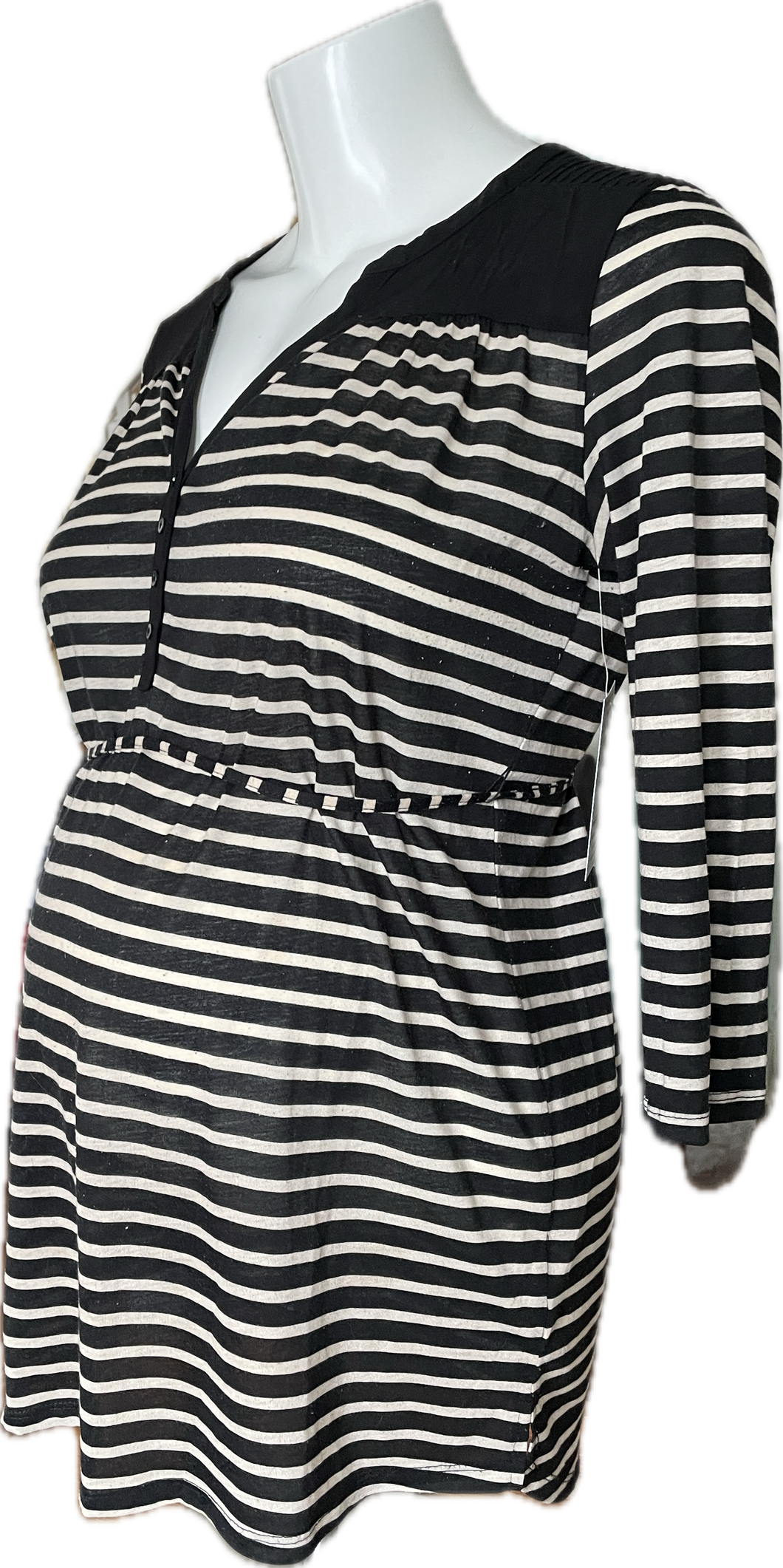 S H&M Mama 3/4 SLeeve Top in Beige & Black Stripe