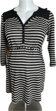 Load image into Gallery viewer, S H&amp;M Mama 3/4 SLeeve Top in Beige &amp; Black Stripe
