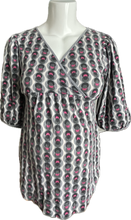 Load image into Gallery viewer, S Transitions Maternity 3/4 Sleeve Top in Grey and Pink Pattern
