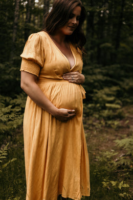  PinkBlush Maternity Maxi Dress in Mustard Size Large Pregnancy 