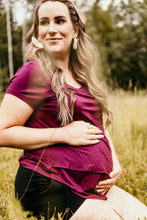Load image into Gallery viewer, Momzelle maternity &amp; nursing top Zoe Pregnant Pregnancy Lift access. Dahlia Breastfeeding
