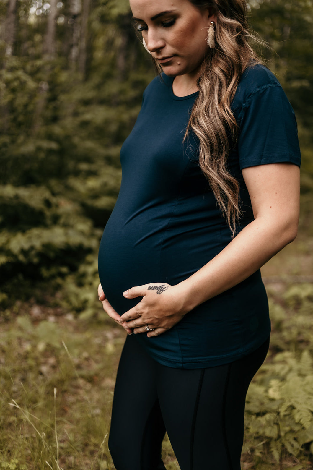 New* Cadenshae Feeding T-Shirt - Bamboo Workout Tee in Peacock LAST T –  Happily Ever After Maternity