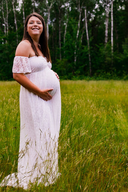 Maternity Photoshoot Dresses - White Lace Vneck Gown - D&J - 4 DAY RENTAL