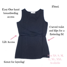 Load image into Gallery viewer, Momzelle  lift access basic nursing tank This maternity top  is for breastfeeding and is fitted. 
