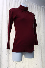 Load image into Gallery viewer, Thyme maternity turtleneck in burgundy purple size small. Top Shirt Sweater Knit. Affordable Canadian Pregnant Pregnancy clothes sustainable maternity preloved 
