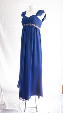 Empire Waist Maternity Gown in Size 12 Blue Photoshoot floor length pregnancy Dress. jewelled belt