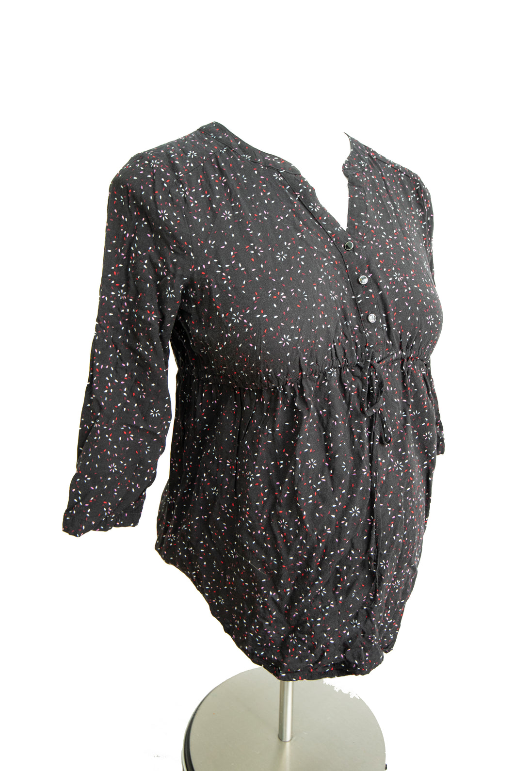 DUE DATE M Motherhood Maternity Blouse in Black with coloured Petals