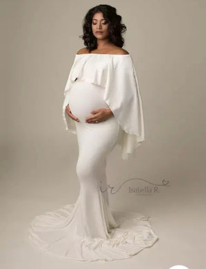 Maternity photoshoot gown in white. Baby shower dress. Pregnant Pregnancy maternity clothes rent or buy