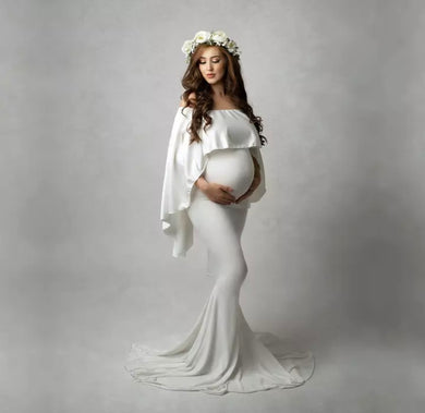 Maternity photoshoot gown in white. Baby shower dress. Pregnant Pregnancy maternity clothes rent or buy