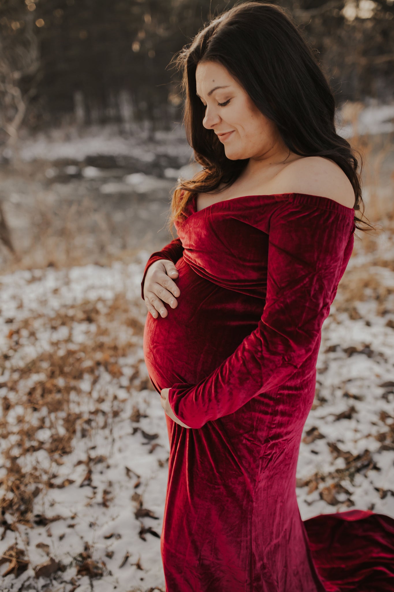 New* Long Sleeve Maternity Gown in Wine Red – Happily Ever After Maternity