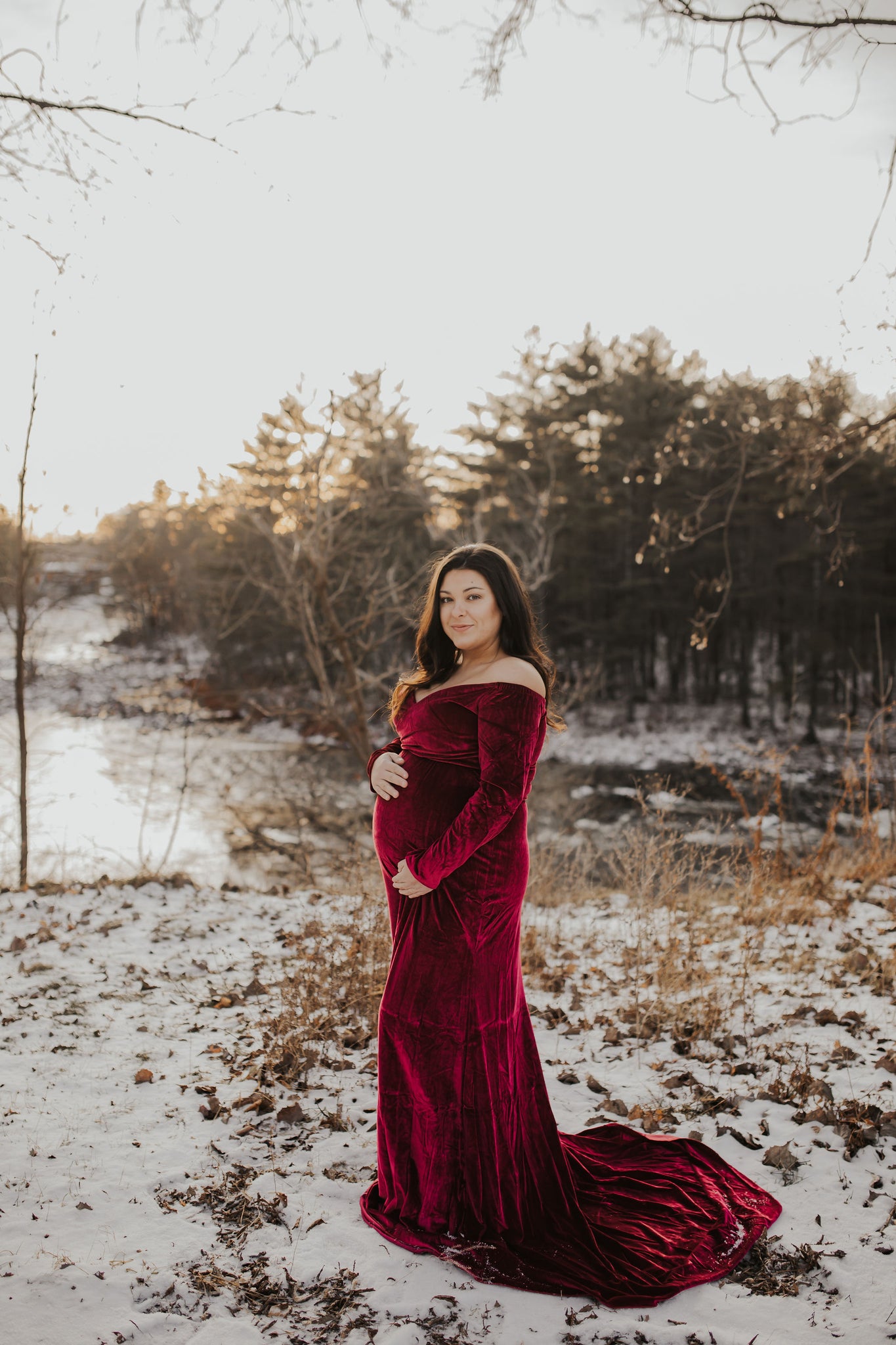 Niuer Women Maternity Maxi Dress Long Sleeve Pregnancy Casual Square Neck  Wine Red L 