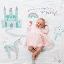 Charger l&#39;image dans la galerie, baby girl milestone blanket. Rainbows unicorns. Social media pictures of newborn baby
