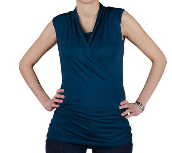 Josiane maternity & nursing top. Breastfeeding Tank top Blouse Black Pregnancy work wear. Steel blue teal