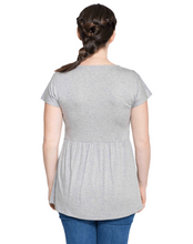 Load image into Gallery viewer, Momzelle Florence nursing top in grey. Breastfeeding short sleeve top can also be worn during pregnancy. Maternity clothing.
