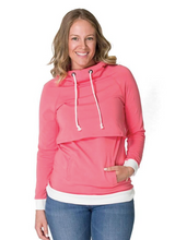 Load image into Gallery viewer, Breastfeeding hoodie. Nursing hoodie. Momzelle maternity clothes. Lift access top. Gaby. Pink.

