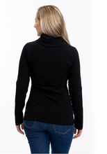 Charger l&#39;image dans la galerie,  Momzelle breastfeeding turtleneck. Black Fitted Maternity clothes. Nursing baby breast milk. Cowlneck. Sweater Long sleeve top. Pregnant
