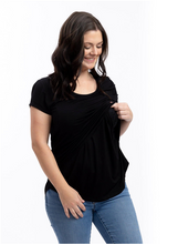 Load image into Gallery viewer, Momzelle maternity &amp; nursing top Zoe Pregnant Pregnancy Lift access. Black Breastfeeding
