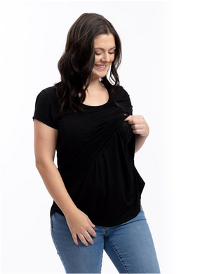 Momzelle maternity & nursing top Zoe Pregnant Pregnancy Lift access. Black Breastfeeding