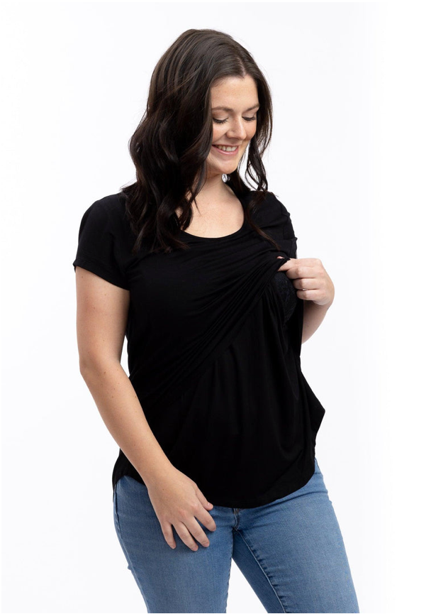 Momzelle maternity & nursing top Zoe Pregnant Pregnancy Lift access. Black Breastfeeding