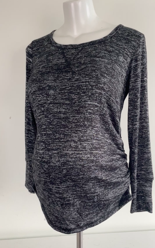 MOm & Co maternity top with one sleeves. Grey Pregnant Pregnancy Maternity clothes affordable cute