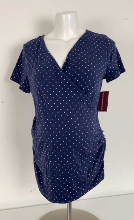 XL Old Maternity &  Feeding Top in Navy with white Dots