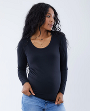 Load image into Gallery viewer, XS Isabel Long Sleeve Scoop Neck Maternity Tee in Black
