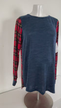 Load and play video in Gallery viewer, CLEARANCE XL PinkBlush Maternity Sweater in Navy &amp; Red Plaid
