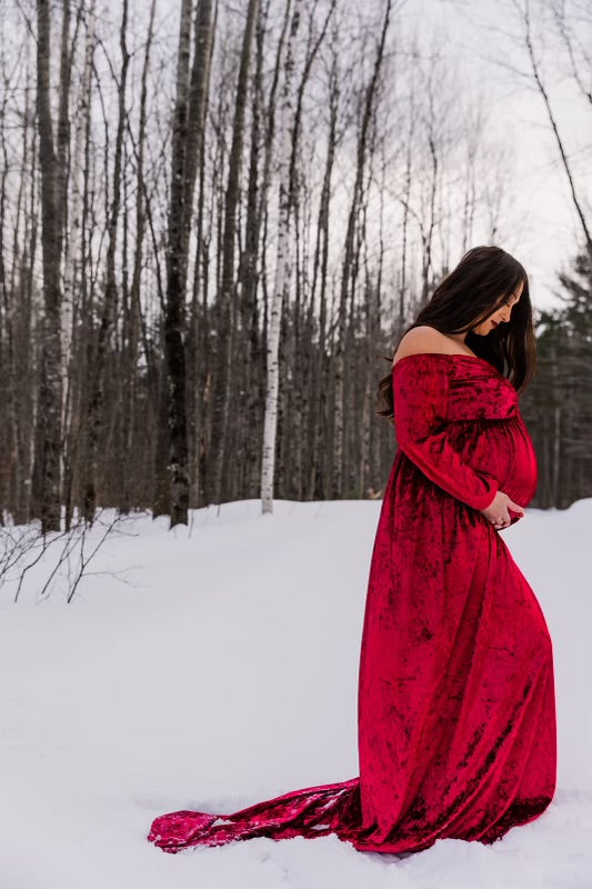 New* Long Sleeve Maternity Gown in Wine Red – Happily Ever After Maternity