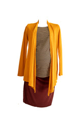 Load image into Gallery viewer, Mustard orange open maternity cardigan. Pregnancy clothes for your baby bump.
